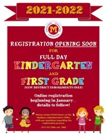 Registration Coming Soon for Full Day Kindergarten and First Grade New Enrollments Only. Please click for more information.